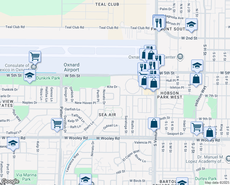map of restaurants, bars, coffee shops, grocery stores, and more near 636 Snipe Walk in Oxnard