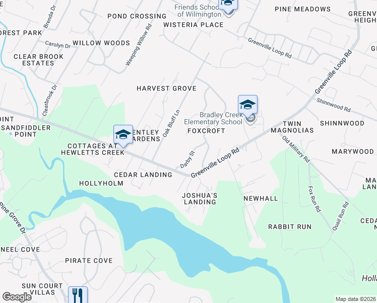 map of restaurants, bars, coffee shops, grocery stores, and more near 133 Darby Street in Wilmington