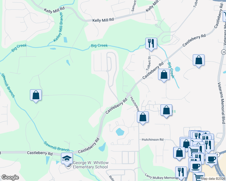 map of restaurants, bars, coffee shops, grocery stores, and more near 3282 Castleberry Village Drive in Cumming