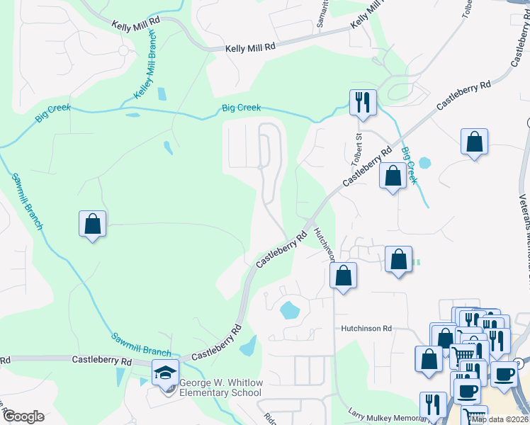 map of restaurants, bars, coffee shops, grocery stores, and more near 3287 Castleberry Village Drive in Cumming