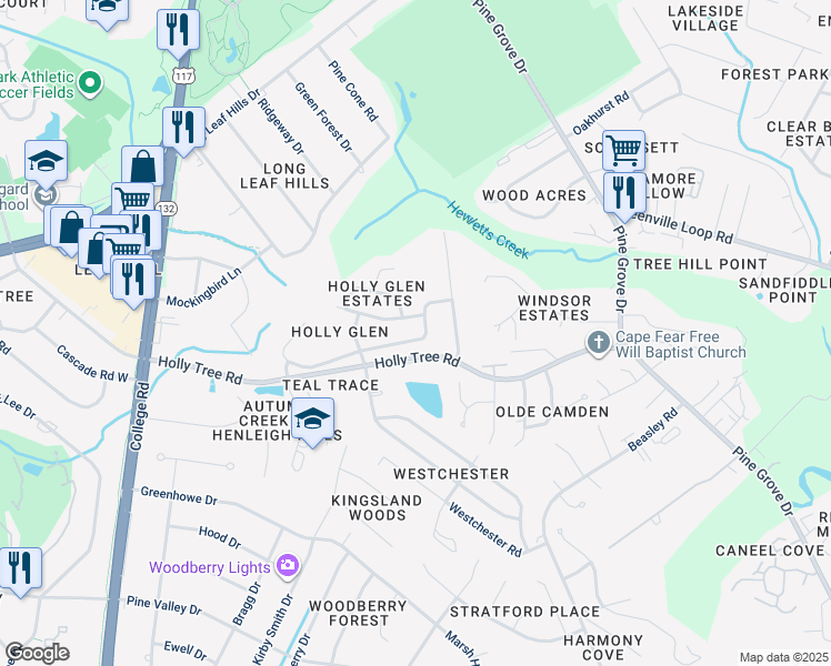 map of restaurants, bars, coffee shops, grocery stores, and more near 5045 Whitner Drive in Wilmington