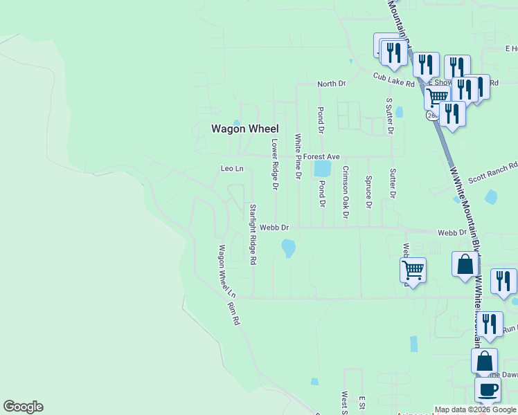 map of restaurants, bars, coffee shops, grocery stores, and more near 6101 Starlight Ridge Road in Navajo County
