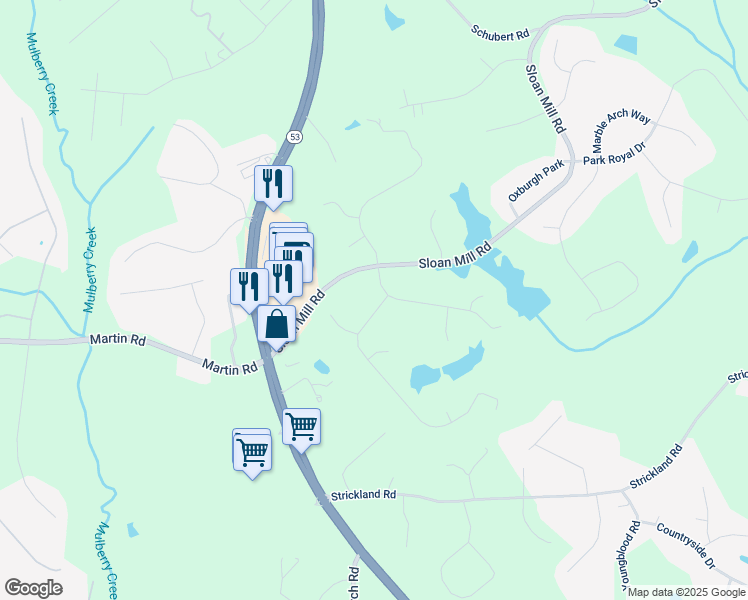 map of restaurants, bars, coffee shops, grocery stores, and more near 4708 Upper Berkshire Road in Flowery Branch