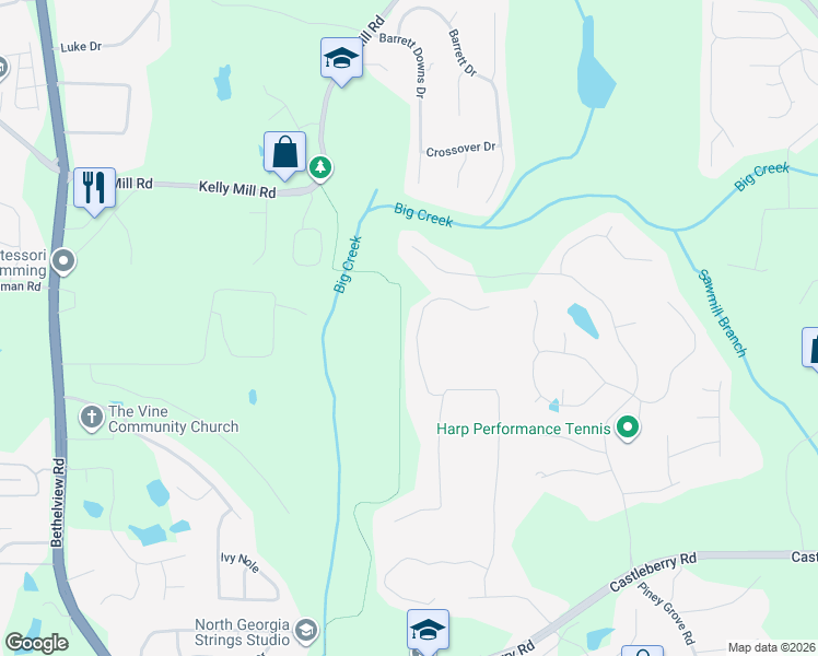map of restaurants, bars, coffee shops, grocery stores, and more near 5395 Keithwood Court in Cumming