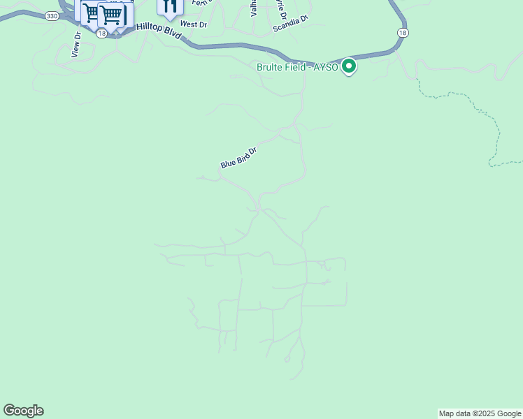 map of restaurants, bars, coffee shops, grocery stores, and more near 2 Hill Road in Running Springs