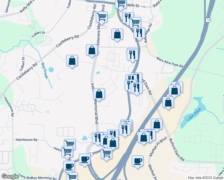 map of restaurants, bars, coffee shops, grocery stores, and more near 114 Stonehouse Drive in Cumming