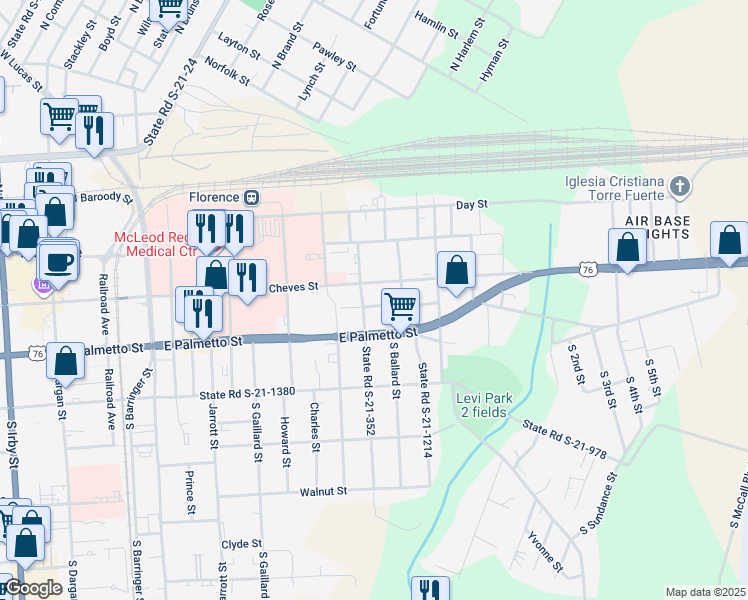 map of restaurants, bars, coffee shops, grocery stores, and more near 1109 State Road S-21-900 in Florence
