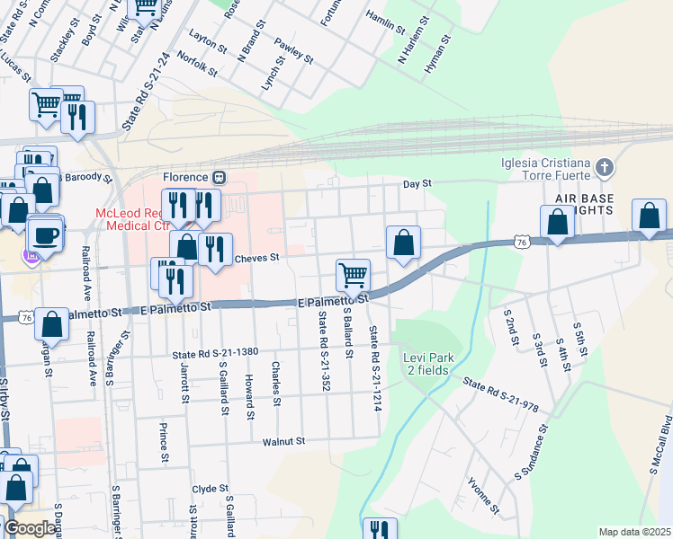 map of restaurants, bars, coffee shops, grocery stores, and more near 1109 State Road S-21-900 in Florence