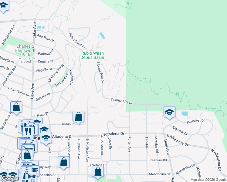 map of restaurants, bars, coffee shops, grocery stores, and more near 2966 Zane Grey Terrace in Altadena