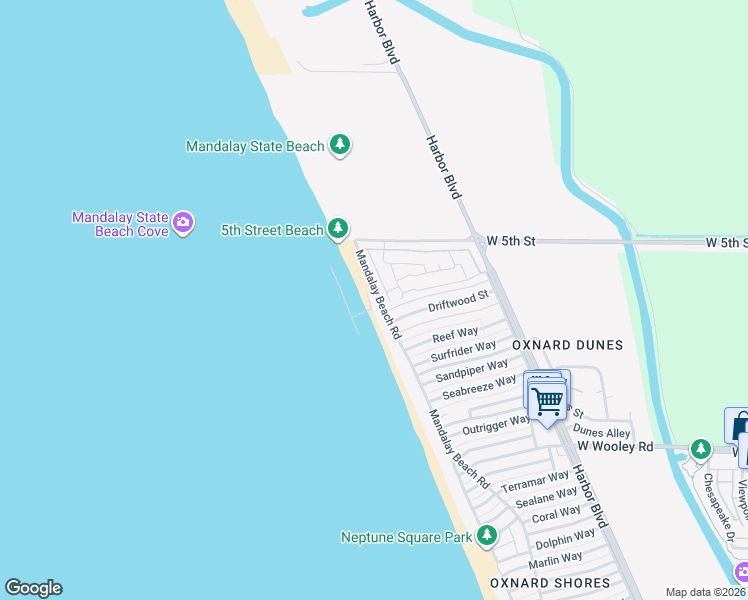 map of restaurants, bars, coffee shops, grocery stores, and more near 681 Mandalay Beach Road in Oxnard