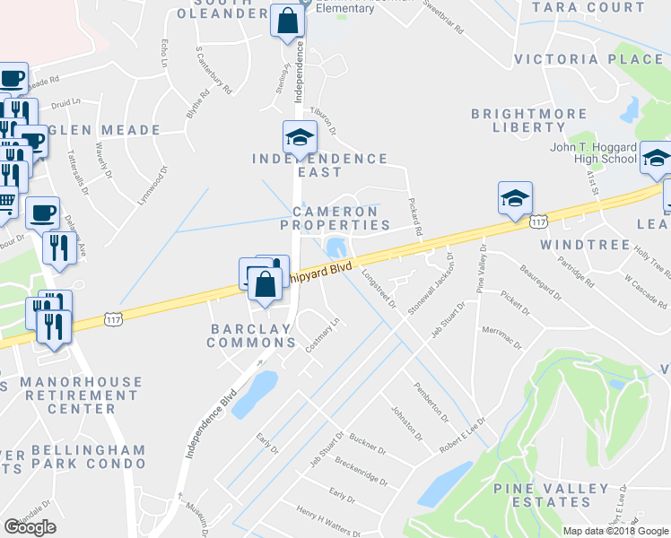 map of restaurants, bars, coffee shops, grocery stores, and more near 3326 Shipyard Boulevard in Wilmington