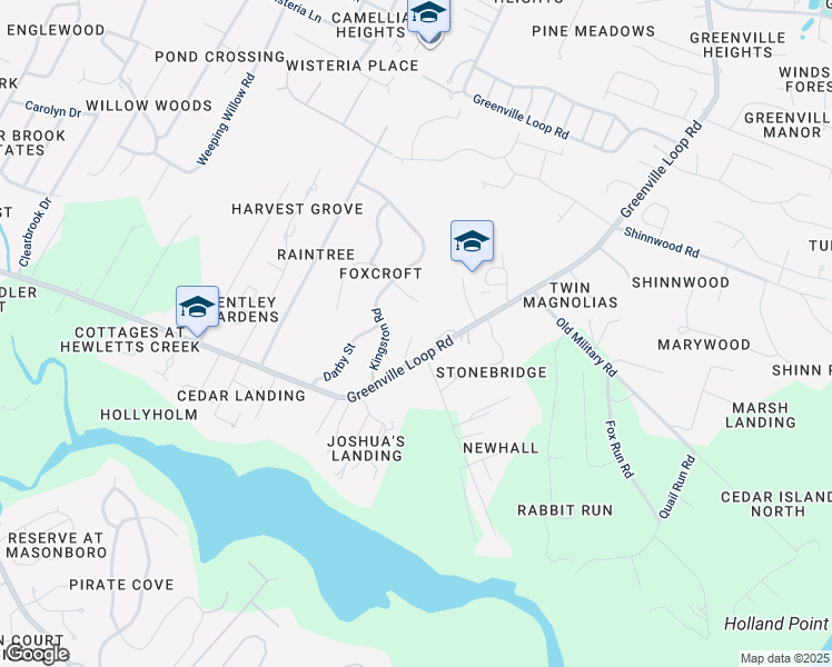 map of restaurants, bars, coffee shops, grocery stores, and more near 2500 Tonbo Trail in Wilmington