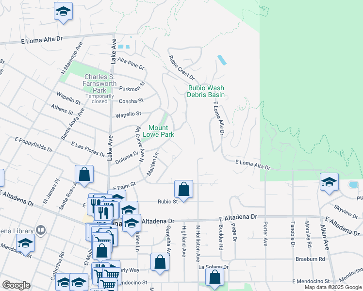 map of restaurants, bars, coffee shops, grocery stores, and more near 1241 Sagemont Place in Altadena