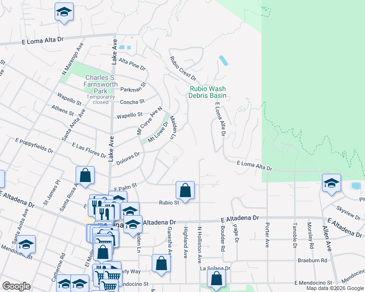 map of restaurants, bars, coffee shops, grocery stores, and more near 1241 Sagemont Place in Altadena