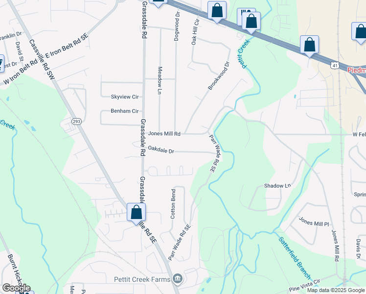 map of restaurants, bars, coffee shops, grocery stores, and more near 18 Oakdale Drive in Cartersville
