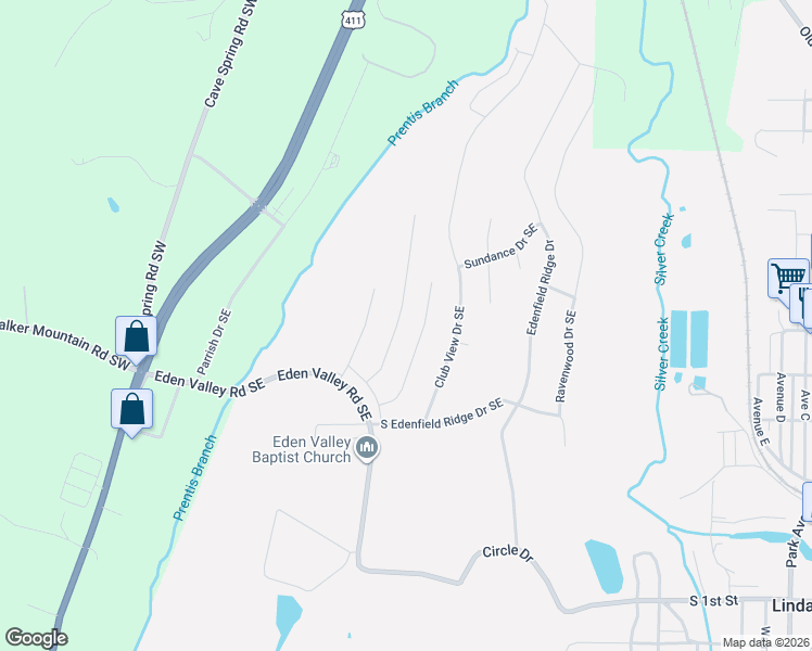map of restaurants, bars, coffee shops, grocery stores, and more near 227 Eden Valley Road Southeast in Rome