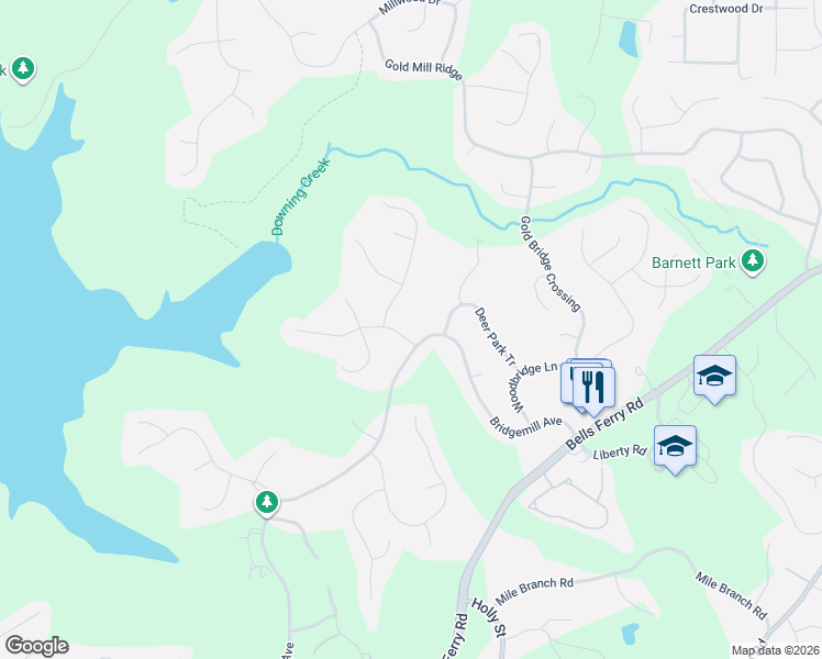 map of restaurants, bars, coffee shops, grocery stores, and more near 1360 Bridge Mill Avenue in Canton