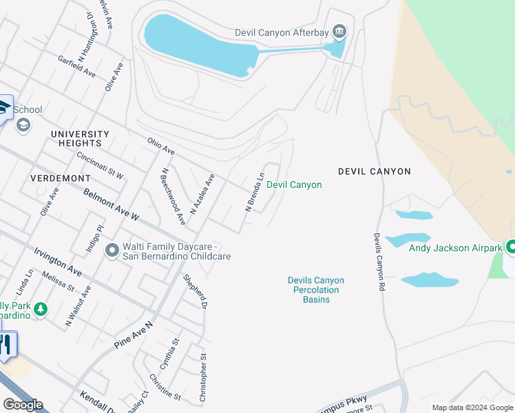 map of restaurants, bars, coffee shops, grocery stores, and more near 2272 Briarwood Ct in San Bernardino
