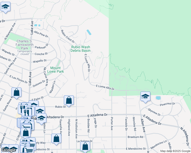 map of restaurants, bars, coffee shops, grocery stores, and more near 2983 Zane Grey Terrace in Altadena