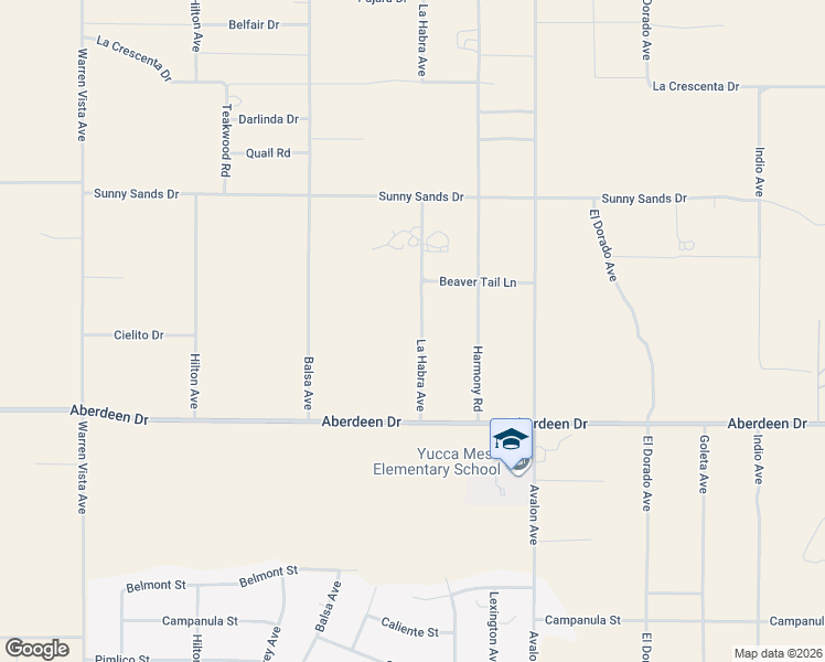 map of restaurants, bars, coffee shops, grocery stores, and more near 3233 La Habra Avenue in Yucca Valley