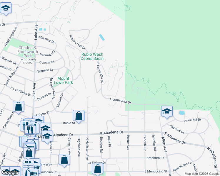 map of restaurants, bars, coffee shops, grocery stores, and more near 2983 Zane Grey Terrace in Altadena