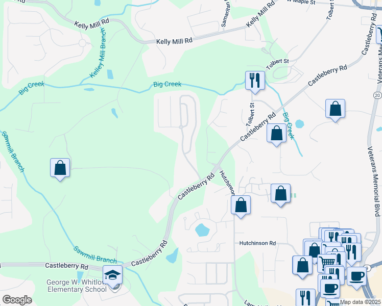 map of restaurants, bars, coffee shops, grocery stores, and more near 3312 Castleberry Village Circle in Cumming