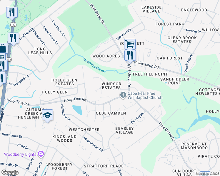 map of restaurants, bars, coffee shops, grocery stores, and more near 5090 Edinboro Lane in Wilmington