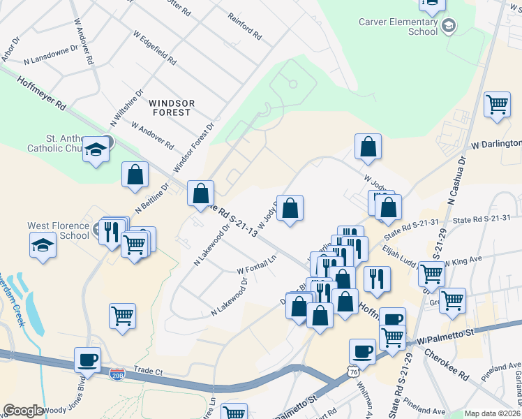 map of restaurants, bars, coffee shops, grocery stores, and more near in Florence