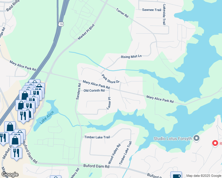 map of restaurants, bars, coffee shops, grocery stores, and more near 1095 Lanier Place in Cumming