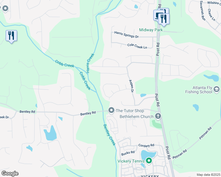 map of restaurants, bars, coffee shops, grocery stores, and more near 6135 Formosa Lane in Cumming