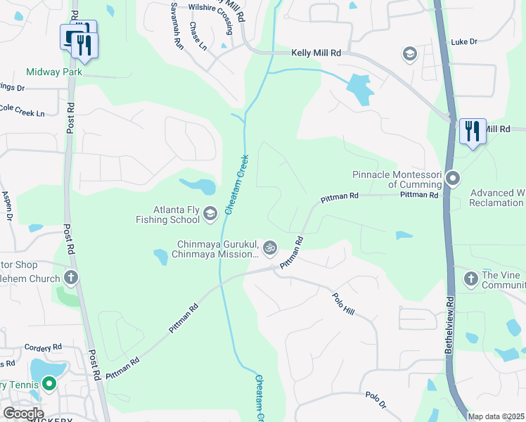 map of restaurants, bars, coffee shops, grocery stores, and more near 4975 Travers Lane in Cumming