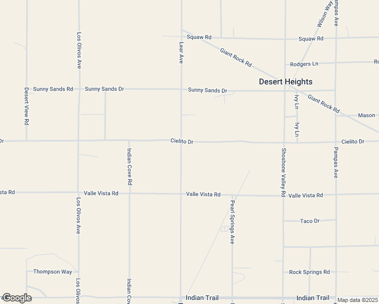 map of restaurants, bars, coffee shops, grocery stores, and more near 2 Lear Avenue in Twentynine Palms