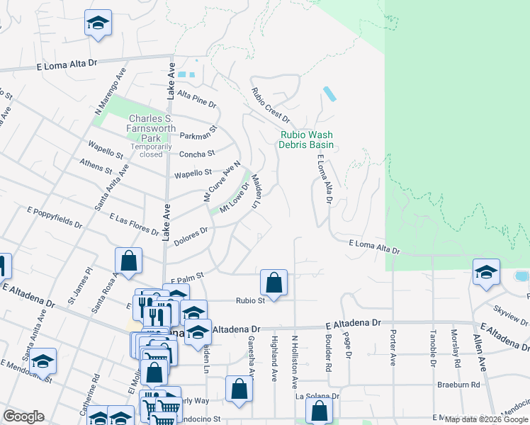map of restaurants, bars, coffee shops, grocery stores, and more near 1233 Sagemont Place in Altadena