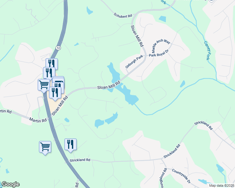 map of restaurants, bars, coffee shops, grocery stores, and more near 4613 Blakeford Court in Flowery Branch