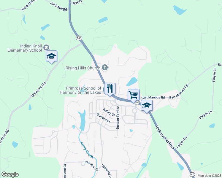 map of restaurants, bars, coffee shops, grocery stores, and more near 404 Argonne Terrace in Holly Springs