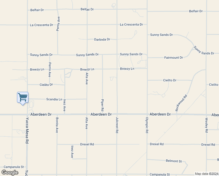 map of restaurants, bars, coffee shops, grocery stores, and more near 3150 Julcrest Road in Yucca Valley
