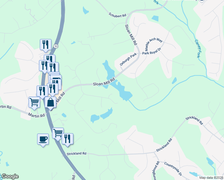 map of restaurants, bars, coffee shops, grocery stores, and more near 4613 Blakeford Court in Flowery Branch