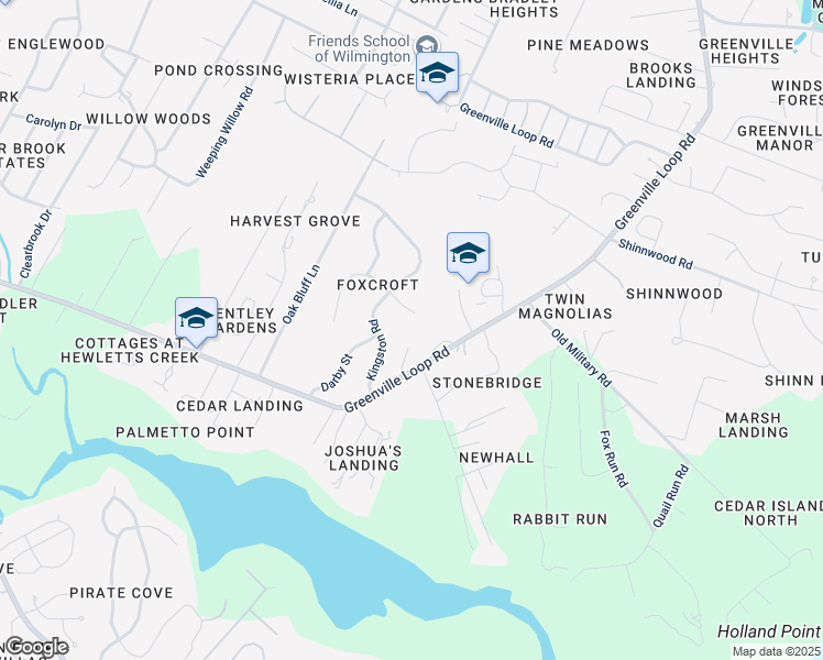 map of restaurants, bars, coffee shops, grocery stores, and more near 2450 Tonbo Trail in Wilmington