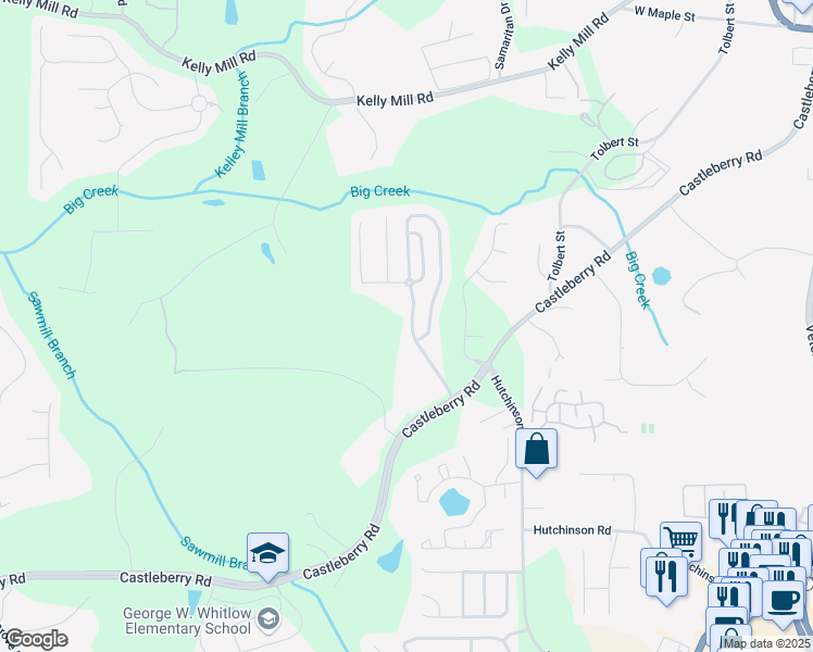 map of restaurants, bars, coffee shops, grocery stores, and more near 3315 Castleberry Village Drive in Cumming
