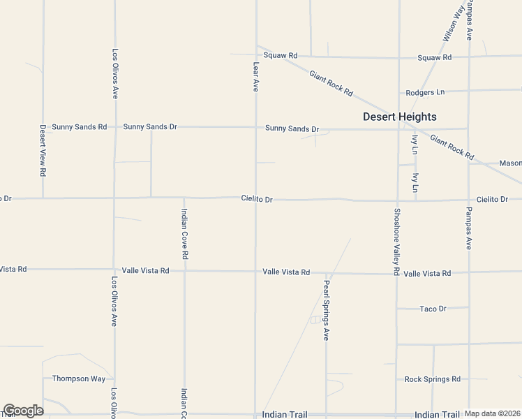 map of restaurants, bars, coffee shops, grocery stores, and more near 2 Lear Avenue in Twentynine Palms