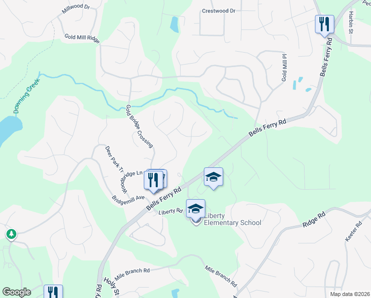 map of restaurants, bars, coffee shops, grocery stores, and more near 409 Redwood Trail in Canton