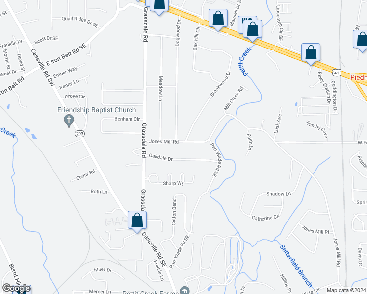 map of restaurants, bars, coffee shops, grocery stores, and more near 1302 Jones Mill Road in Cartersville