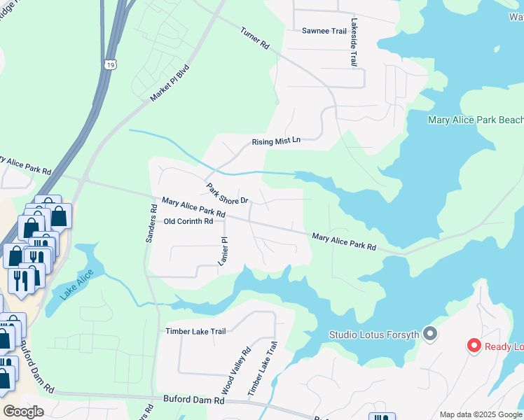map of restaurants, bars, coffee shops, grocery stores, and more near 1130 South Rudder Road in Cumming