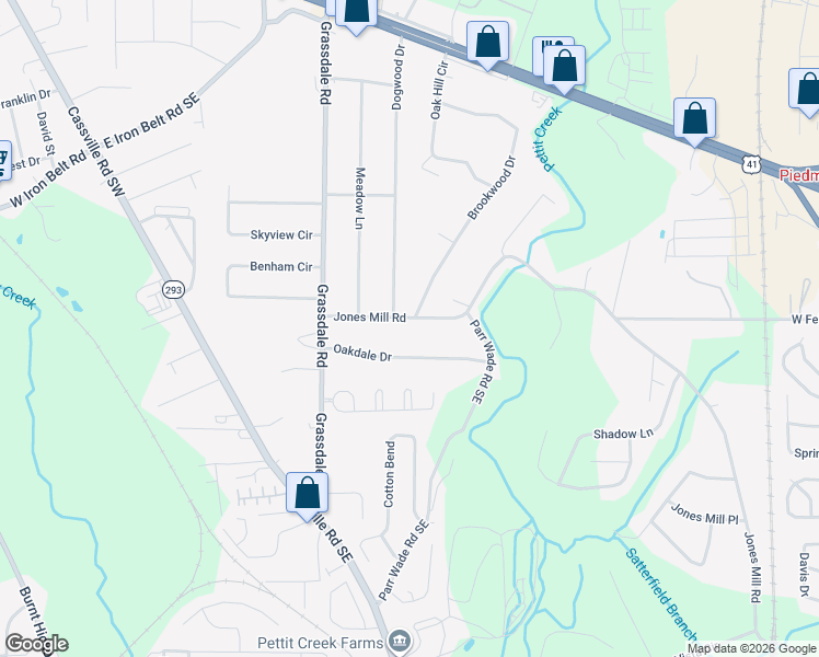 map of restaurants, bars, coffee shops, grocery stores, and more near 1302 Jones Mill Road in Cartersville