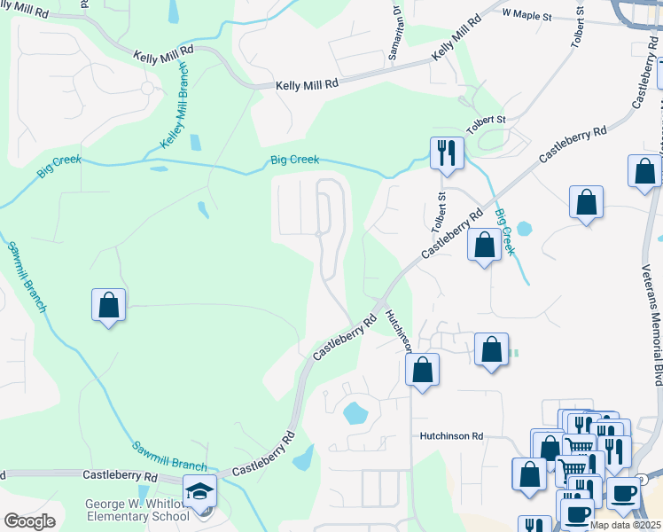 map of restaurants, bars, coffee shops, grocery stores, and more near 3333 Castleberry Village Circle in Cumming