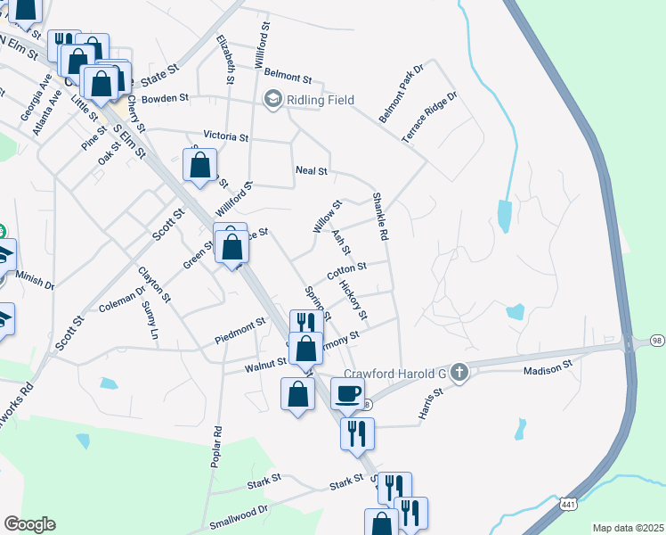 map of restaurants, bars, coffee shops, grocery stores, and more near 91 Cotton Street in Commerce