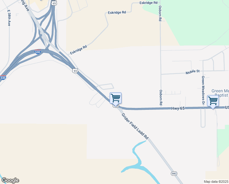 map of restaurants, bars, coffee shops, grocery stores, and more near 3419 U.S. 65 in Pine Bluff
