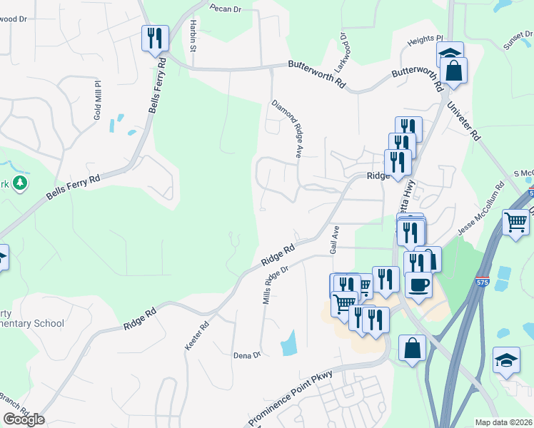 map of restaurants, bars, coffee shops, grocery stores, and more near 302 Stone Valley Crossing in Canton
