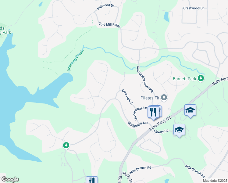 map of restaurants, bars, coffee shops, grocery stores, and more near 205 Deer Park Trail in Canton