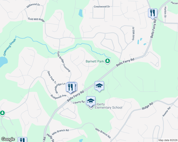 map of restaurants, bars, coffee shops, grocery stores, and more near 406 Redwood Trail in Canton
